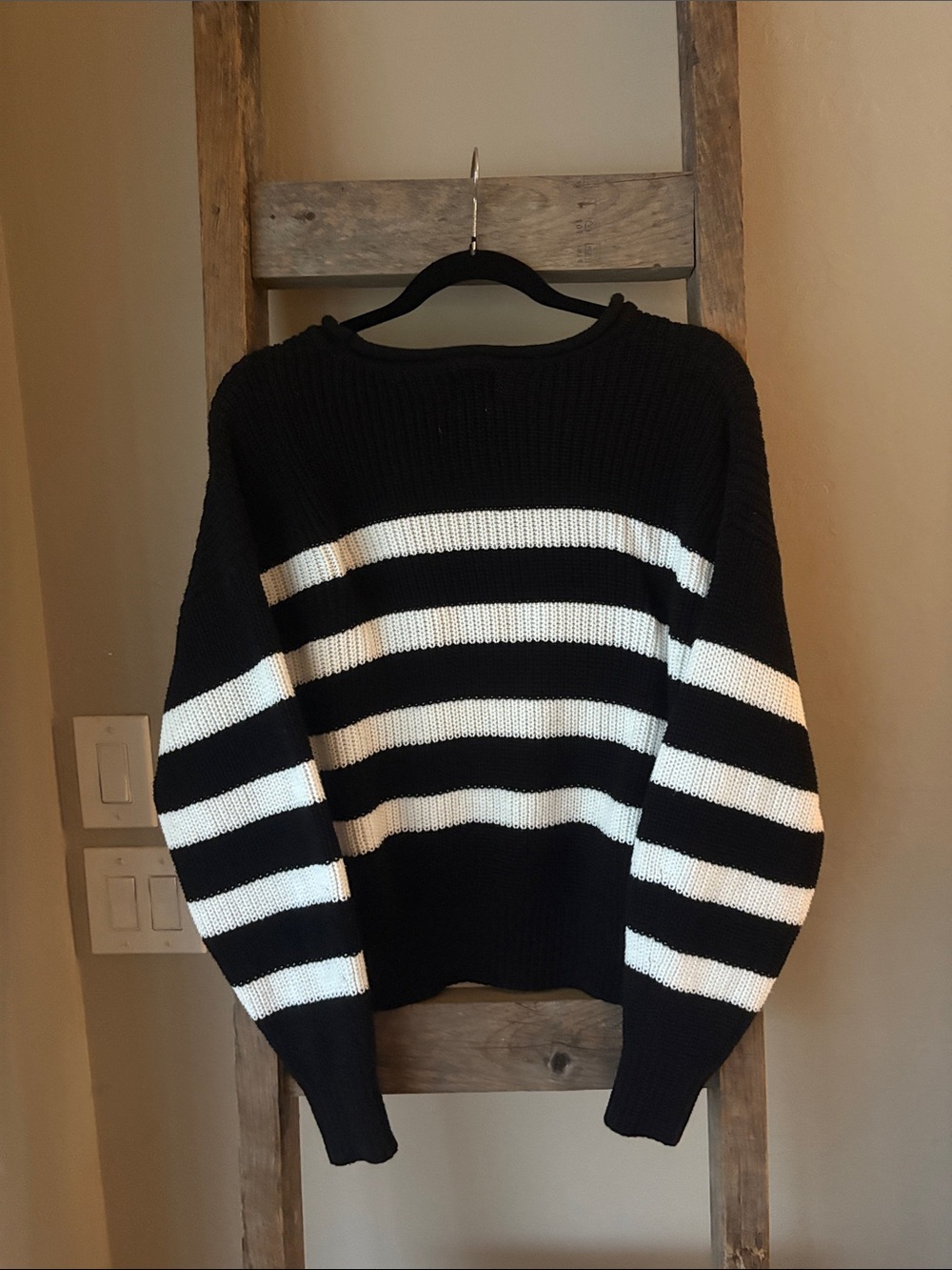 GAP 100% Cotton Black and White Striped Roll Neck Sweater - Picture 6 of 6